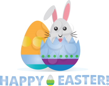 Happy easter illustration with eggs bunny and text 