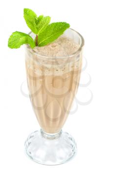 chocolate milk shake with mint leaves decorated