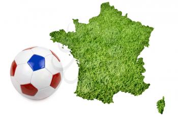 France map silhouette  from green grass texture with ball