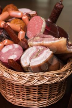 Variety of sausage products. close-up 