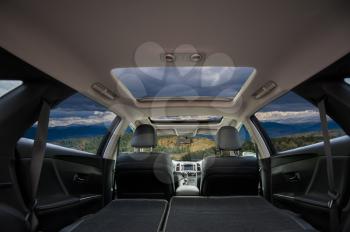 Travel in car with panoramic roof