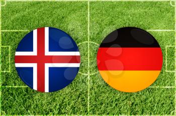 Iceland vs Germany icons at football field background