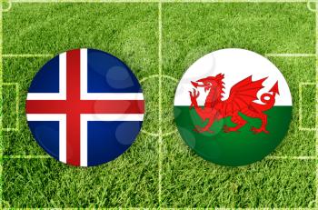 Island vs Wales icons at football field background