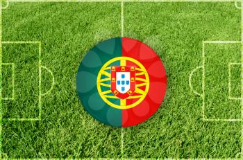 Portugal icons at football field background