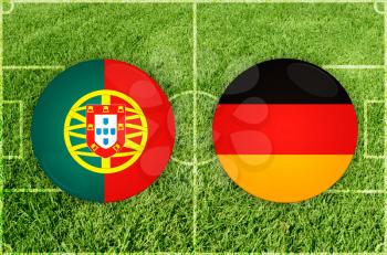 Portugal vs Germany icons at football field background