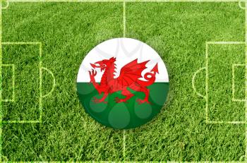Wales icons at football field background