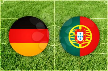 Germany vs Portugal icons at football field background