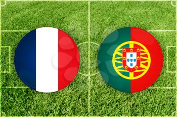 France vs Portugal icons at football field background