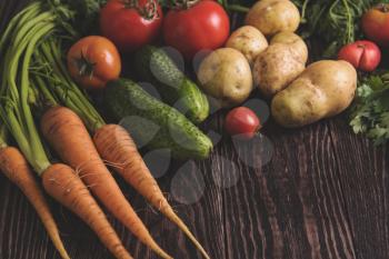 Close up of various freshly grown raw vegetables