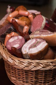 Variety of sausage products. close-up