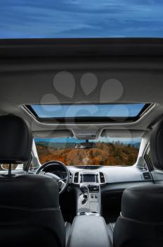 Travel in car with panoramic roof