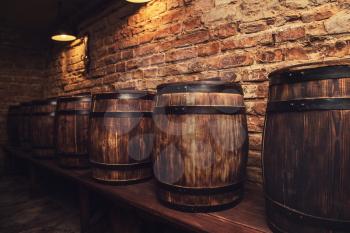 Homemade barrels in the wine cellar