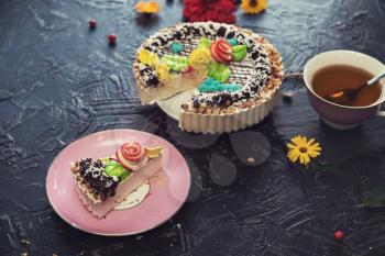 cakes composition on concrete background