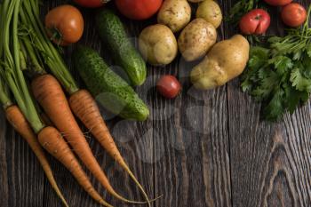 Organic vegetables on wood. Bio healthy food.