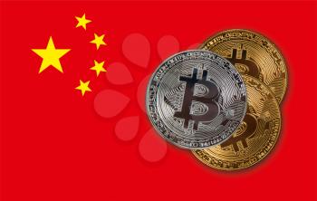 Bitcoin coin on the China background