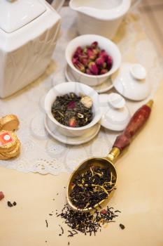 Diffferent tea set on table