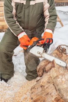 Carpenter working at sawmill, closeup photo