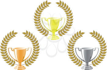 Royalty Free Clipart Image of Laurel Wreaths and Trophies