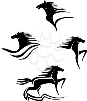 Royalty Free Clipart Image of a Set of Black Horses