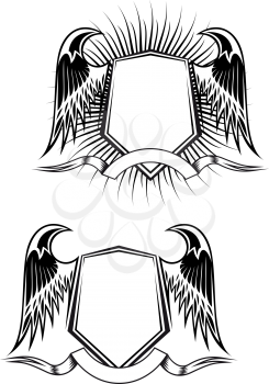 Royalty Free Clipart Image of a Shield With Wings