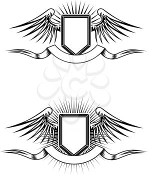 Royalty Free Clipart Image of a Shields With Ribbons