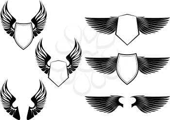 Royalty Free Clipart Image of Shields With Wings