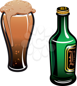 Royalty Free Clipart Image of a Glass and Bottle of Beer