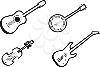 Royalty Free Clipart Image of a Set of Stringed Instruments
