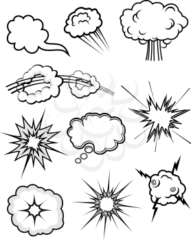 Royalty Free Clipart Image of a Set of Clouds and Explosions