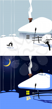Royalty Free Clipart Image of a Winter Village