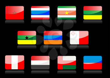 Glossy national flags on the black background