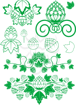 Royalty Free Clipart Image of a Malt and Hop Leaf Background