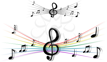 Royalty Free Clipart Image of Notes and Treble Cleffs