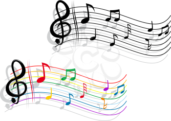 Royalty Free Clipart Image of Notes and Treble Clefs on Staff Lines
