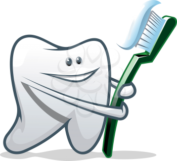 Royalty Free Clipart Image of a Tooth and Toothbrush