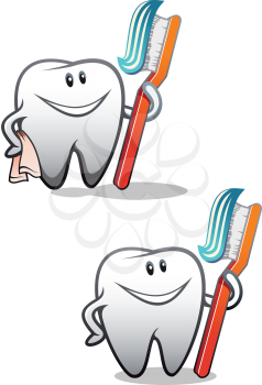 Royalty Free Clipart Image of Happy Teeth With Toothbrushes