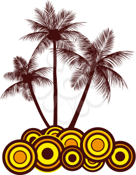 Royalty Free Clipart Image of a Palm Tree and Swirls