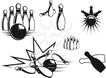 Royalty Free Clipart Image of a Set of Bowling Icons
