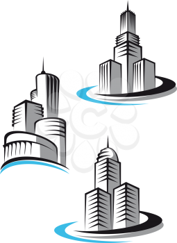 Royalty Free Clipart Image of a Set of Buildings