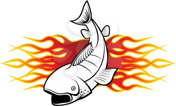 Royalty Free Clipart Image of a Fish With Flames