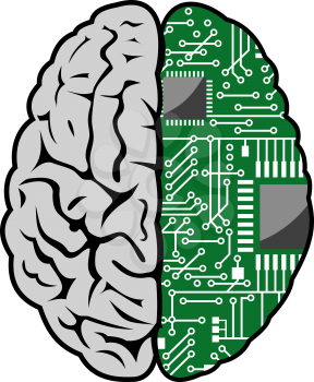 Royalty Free Clipart Image of a Brain and Motherboard