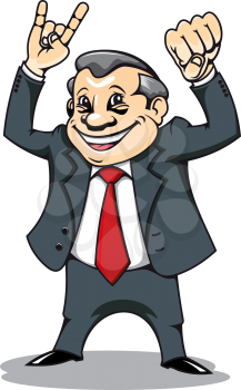 Royalty Free Clipart Image of a Businessman Making a Metal Sign