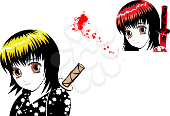 Royalty Free Clipart Image of a Young Girl With Blood
