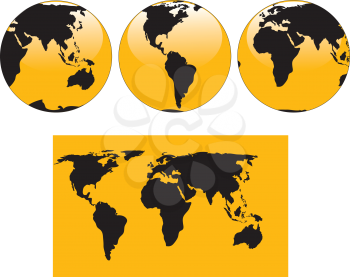 Royalty Free Clipart Image of a Map and Globes