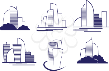 Royalty Free Clipart Image of a Set of Modern Buildings