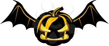 Royalty Free Clipart Image of a Pumpkin With Bat Wings