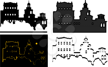 Royalty Free Clipart Image of a Set of Ancient Buildings