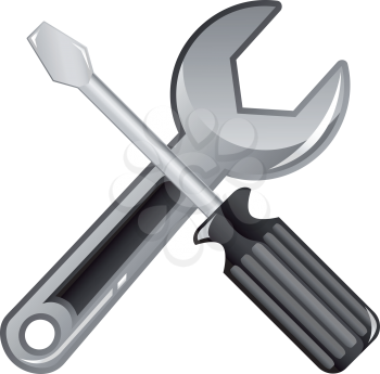Royalty Free Clipart Image of a Wrench and Screwdriver