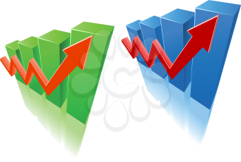 Royalty Free Clipart Image of a Set of Charts With Arrows Pointing Up
