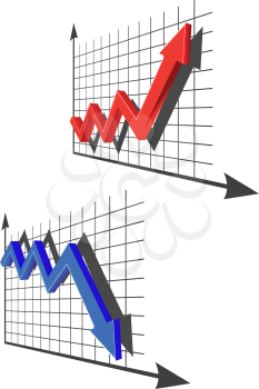 Royalty Free Clipart Image of Two Graphs With Arrows Up and Down